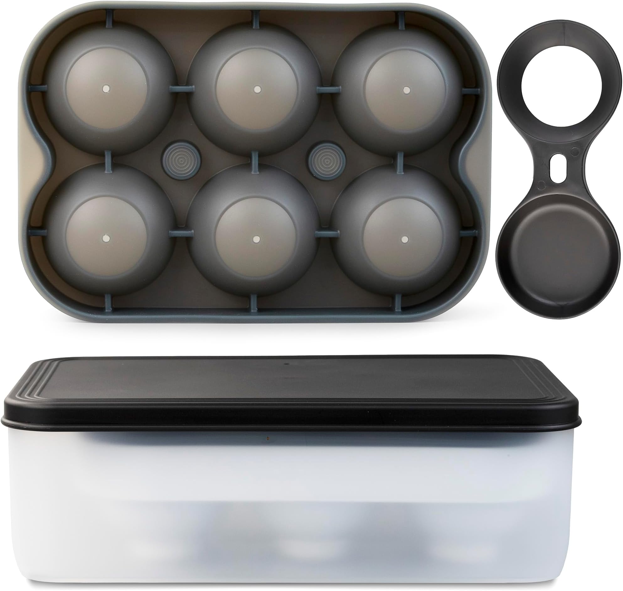 Ice Ball Maker, Silicone Ice Cube Tray 6cm Large Size Ice Ball Mold Sphere Ice Cube Maker BPA Free with Storage Container (Black)
