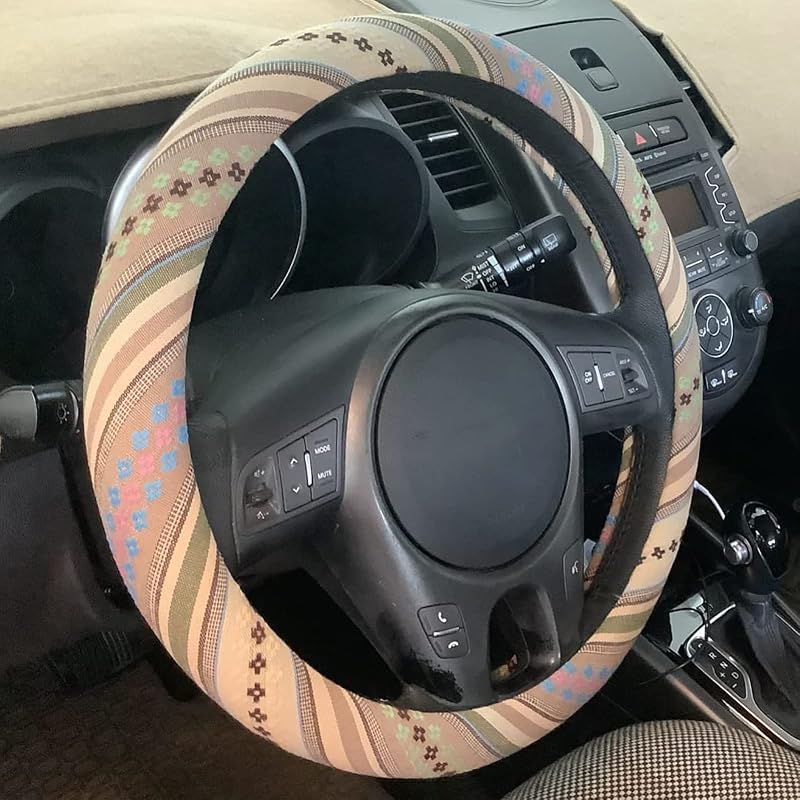 Capa para Volante Boho CYG&CL em Tecido de Linho com Interior em TPE para Volantes de 37 a 39 cm Boho-Beige Flowers