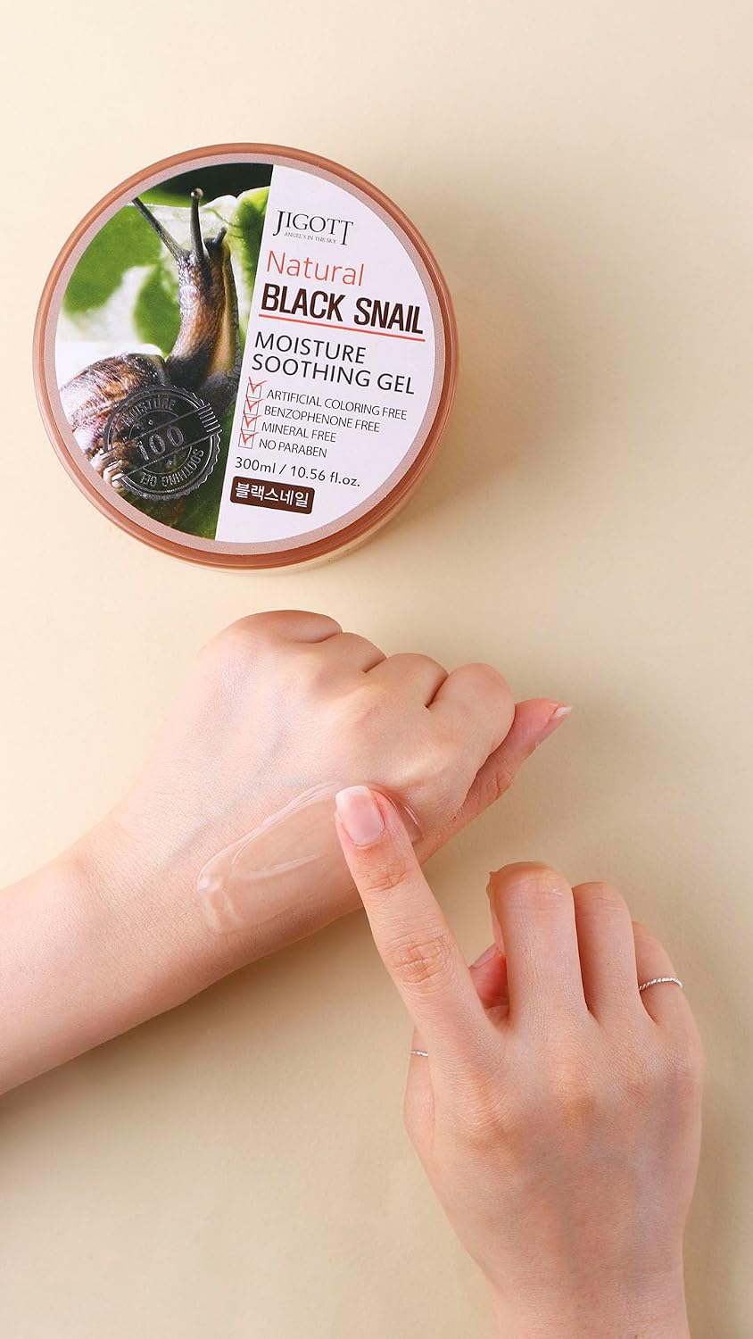 Jigott Natural Black Snail Moisture Soothing Gel 300ml/10.56 fl.oz - Artificial Coloring Fee, Benzophenone Free, Mineral Free, No Paraben (Black Snail)