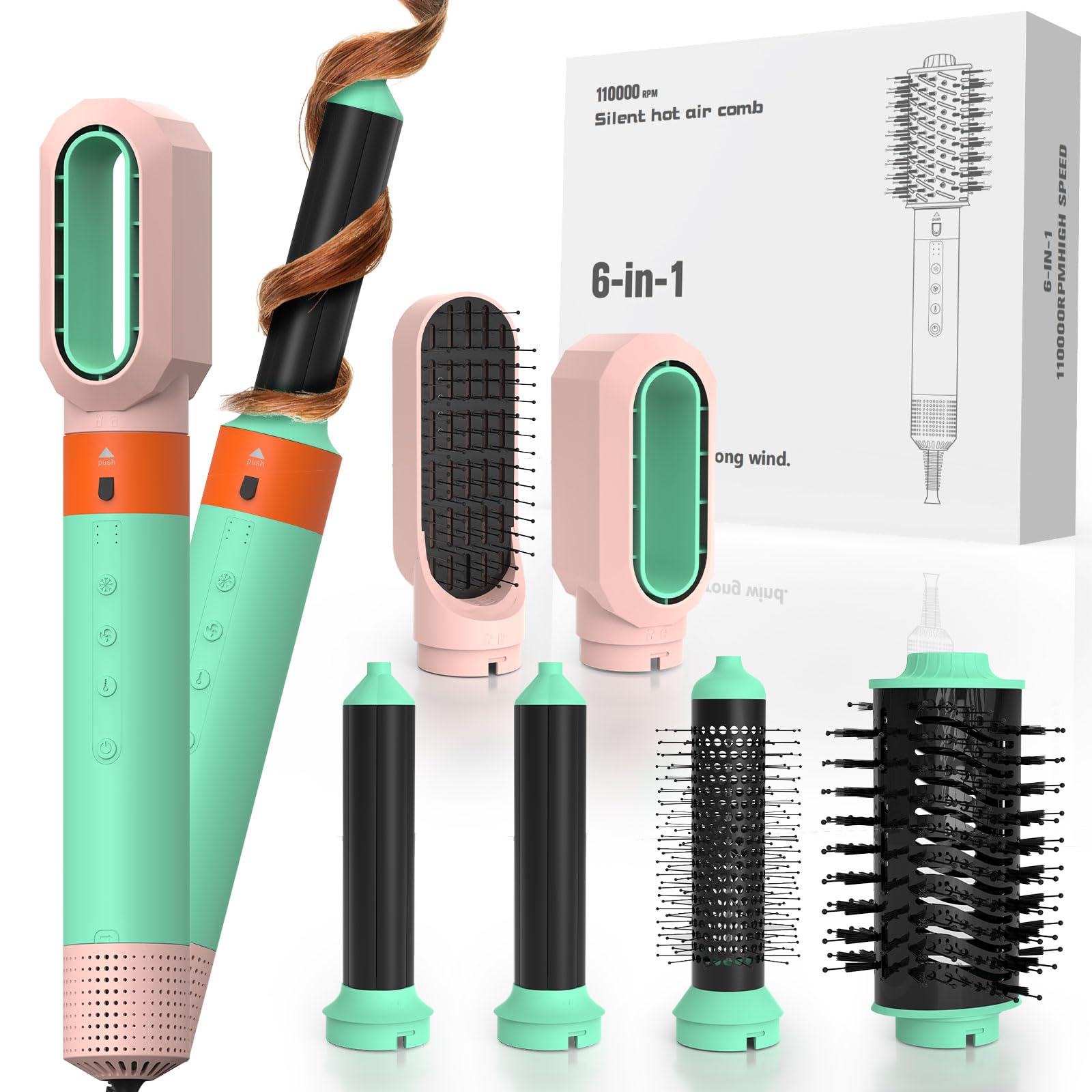 Multistyler profesional 6-en-1 cepillo de aire caliente iones negativos 110.000 RPM 3 ajustes de temperatura