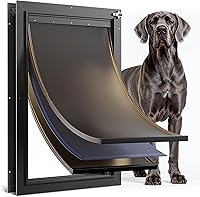Vista 9 de Puerta de perro para puerta totalmente de aluminio con 3 solapas negras, puerta para perros grandes, puerta resistente para mascotas para perros