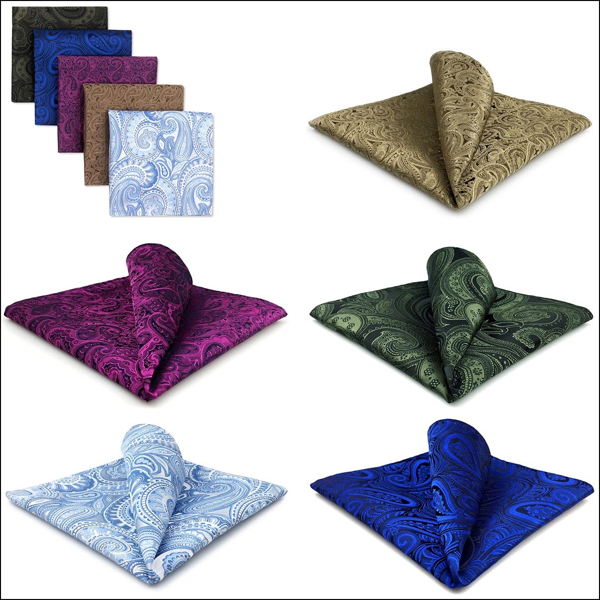 5-teiliges Set aus bunt sortierten Einstecktüchern für Herren, Seide, klassisches Taschentuch-Set, Geschenk, bunt (Farbe: Argento) (D)