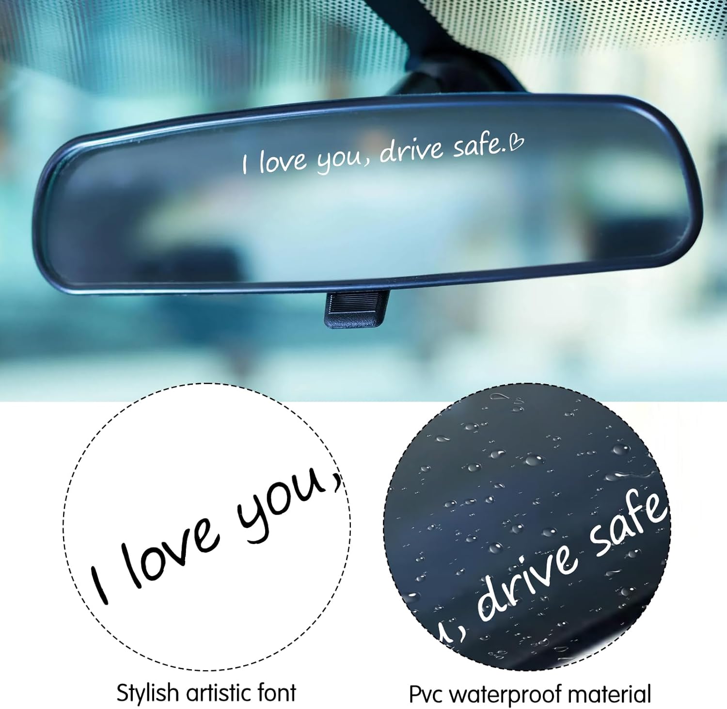3x "I love you, drive safe" Rear View Mirror Sticker, Car Window Decals Rearview Mirror Decal with Heart Affirmation Sticker Car Window Accessories Gift for Him Women Water Bottle Laptop - Image 6