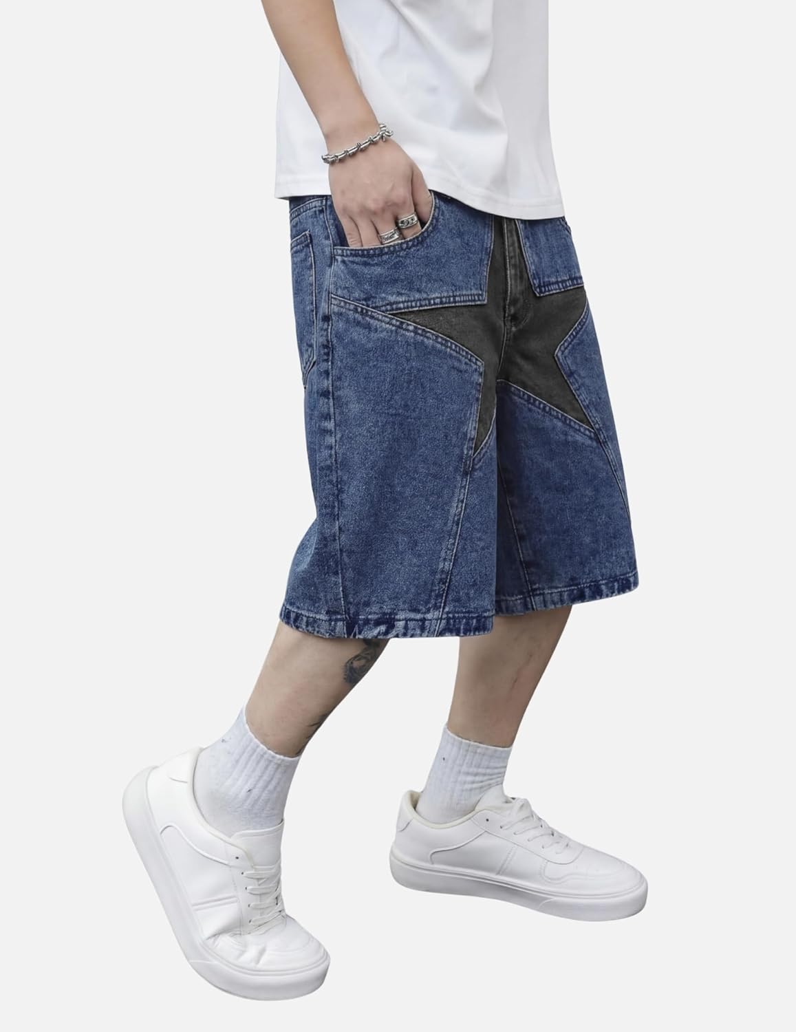 Vamtac Mens Jorts Baggy Jean Shorts Y2k Star Shorts Skateboard Wide Leg Denim Shorts Casual with Pockets 2026 - Image 4