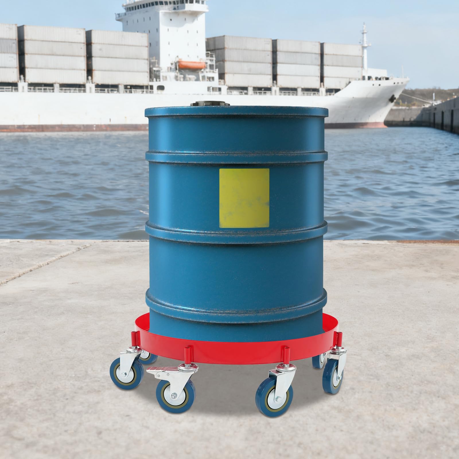 Fassroller 200 L, Transportroller Rund aus Q235 Stahl, Schwerlastroller bis 907 kg, Metall Rollbrett mit 8 Universalrädern für Metallfass, Fass, Pflanzenkübel, Blumentöpfe, 62 x 20 cm (Rot)