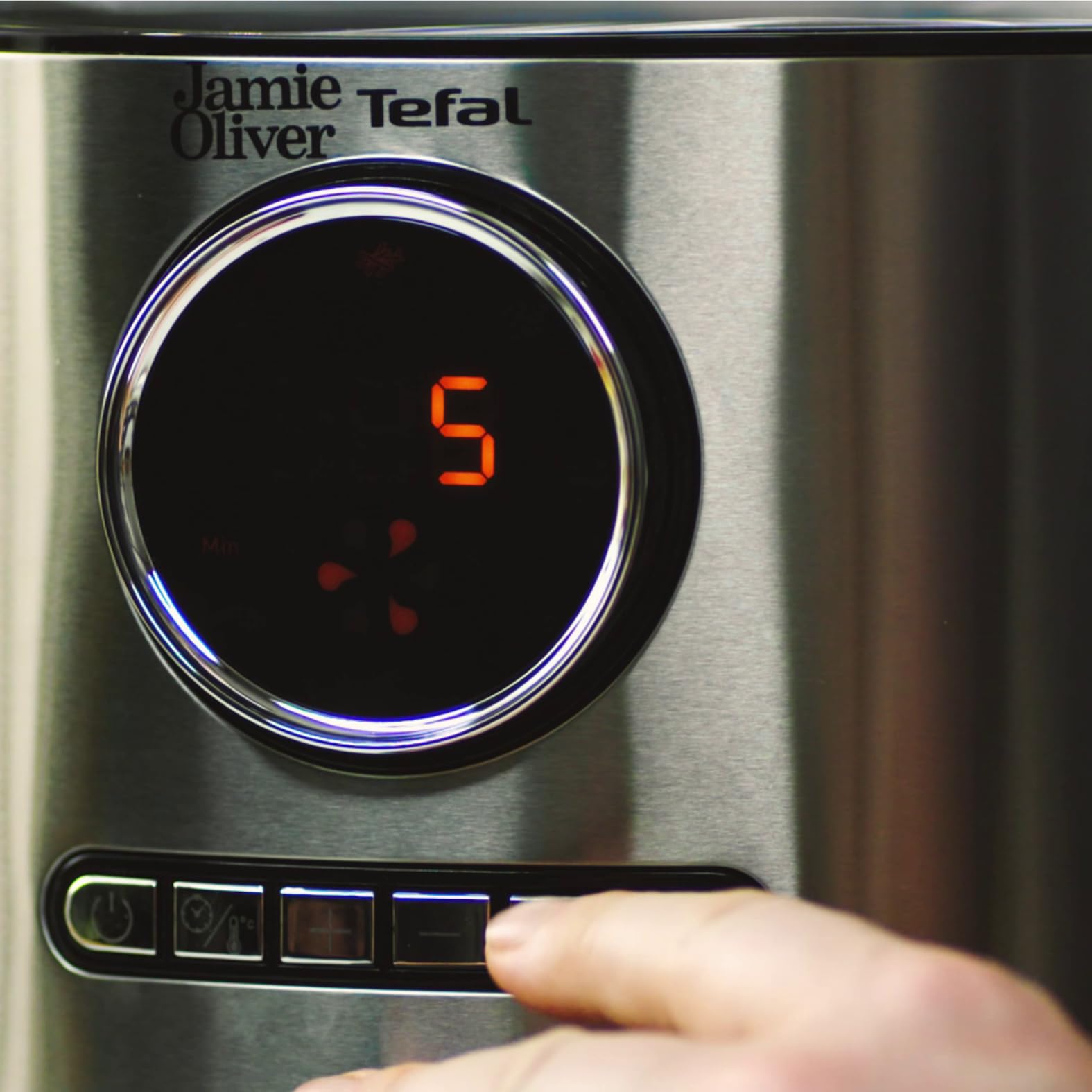 Jamie Oliver by Tefal EY11JD10 Freidora de aire caliente, 1630 W, capacidad XL (4,2 L), ajuste de temperatura de 80 °C a 200 °C, pantalla táctil, 8 programas automáticos, acero inoxidable