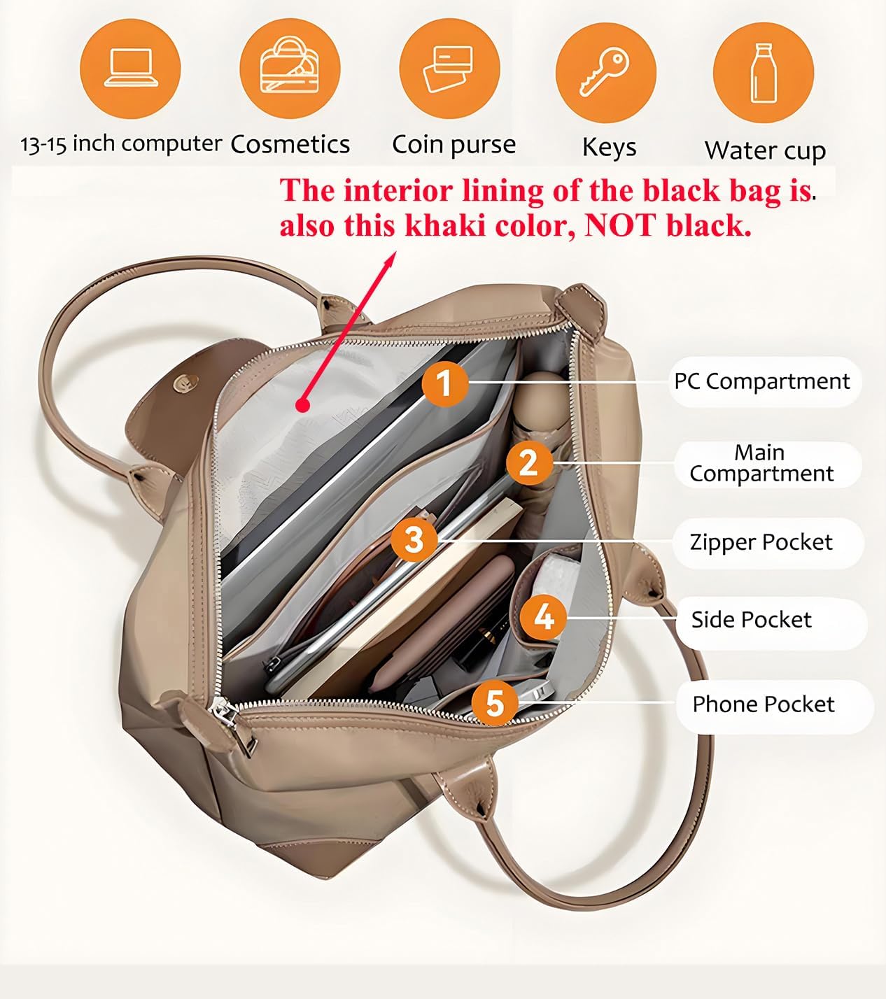 YXBQueen Laptop Bag for Women Waterproof Lightweight Purses Computer Tote Bag Large Handbag Shoulder Bag with Zipper,13/15'' - Image 4