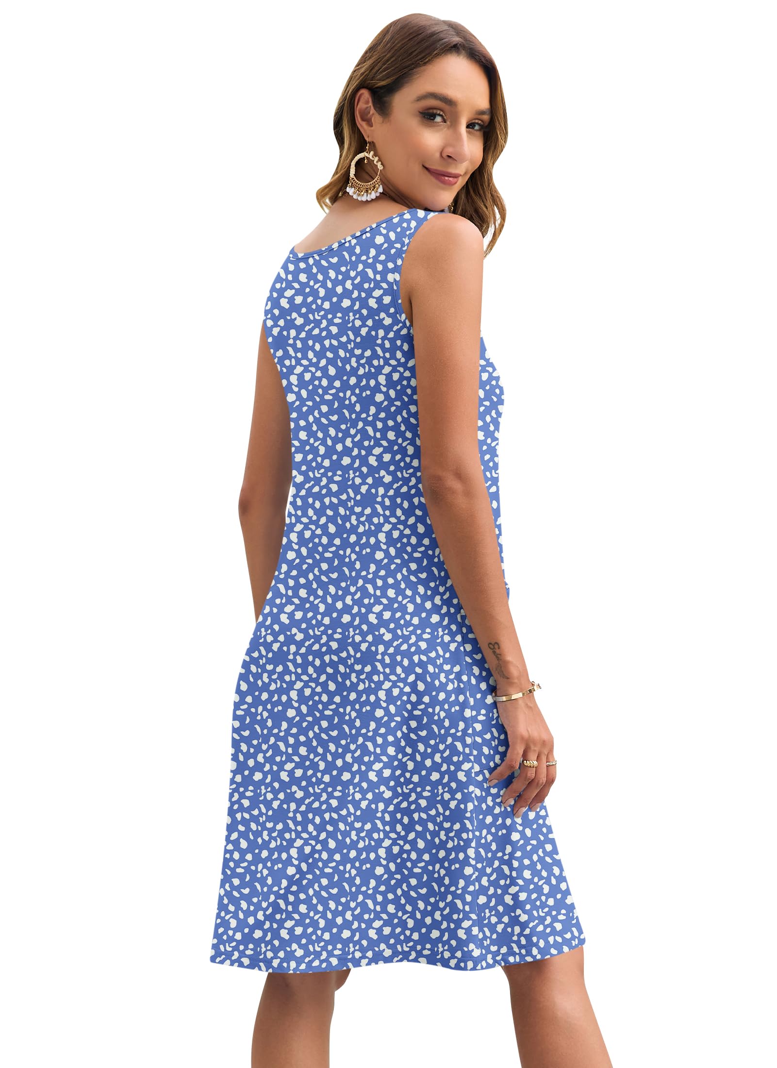 AUSELILY Robe d'été sans Manches pour Femmes Midi Robes de Plage décontractées Robe d'été légère à Volants avec Poches pour Femmes