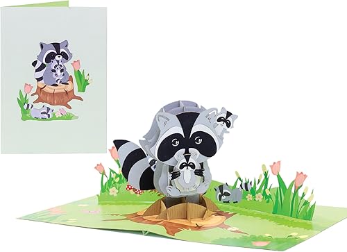 WOWPAPERART Raccoon Family - Tarjeta de felicitación 3D desplegable para todas las ocasiones, amor, cumpleaños, Navidad, buena suerte, día del