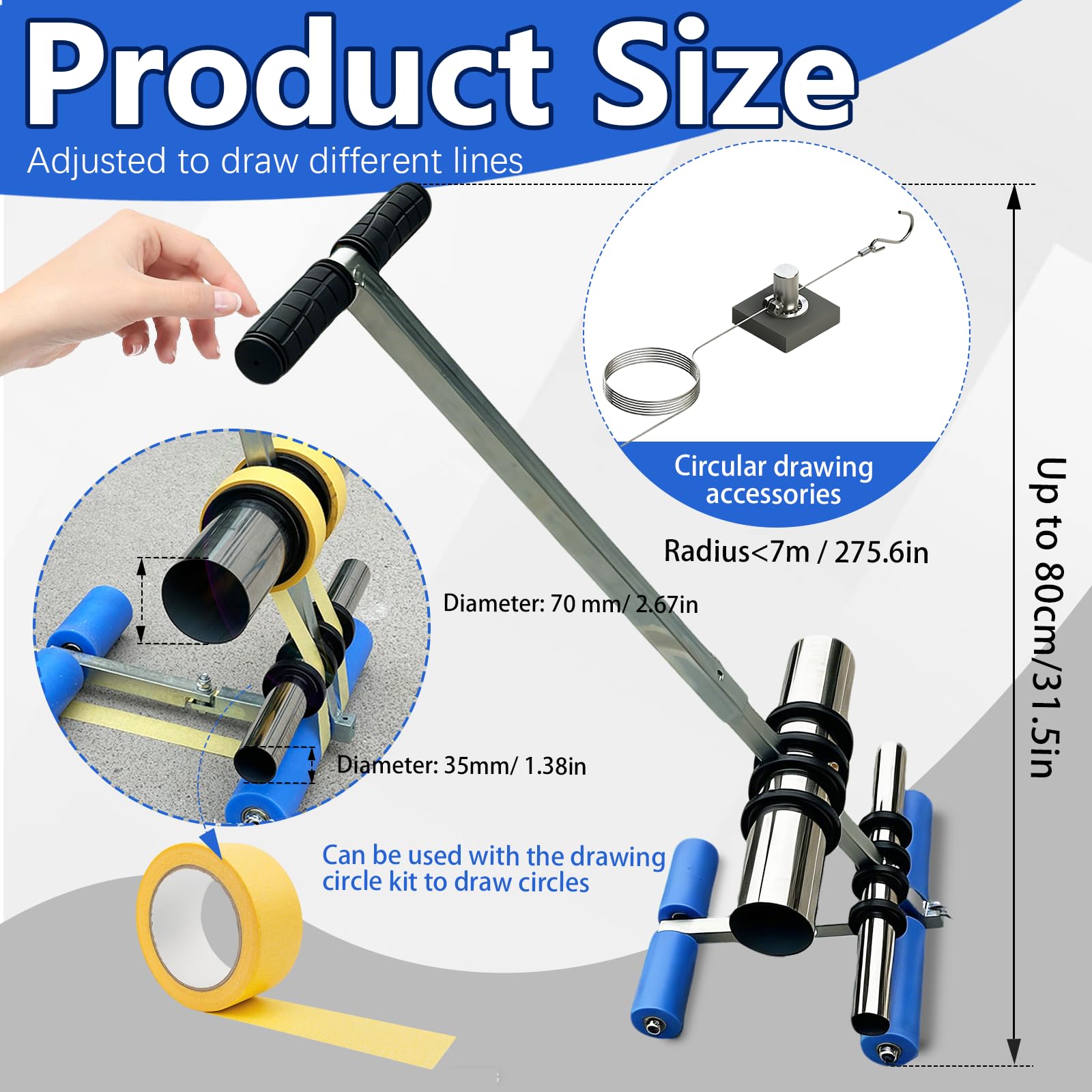 Applicatore di Nastro per Pavimenti, Macchine per Tracciare Linee di Campo da Gioco con Kit di Cerchi da Disegno Strumento Manuale per La Marcatura del Nastro Spaziatura Regolabile Marcatura Rapida