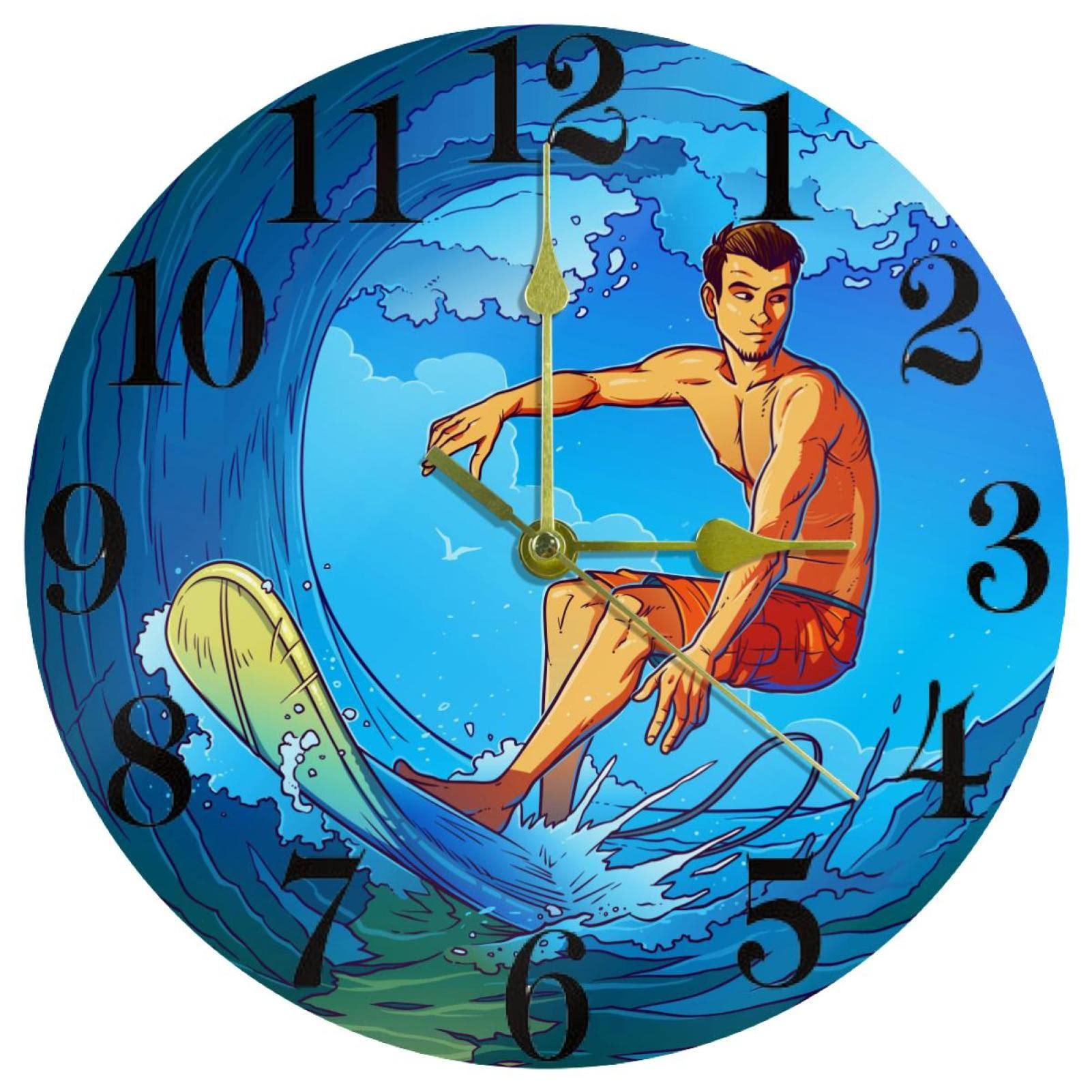 Horloge murale à quartz haut de gamme Surf Blue au mouvement fluide et précis