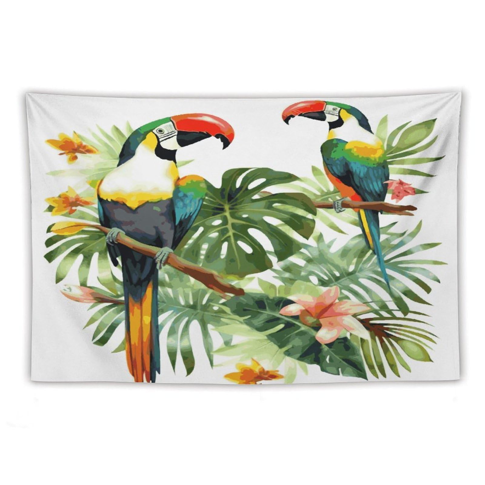 LDGSUPH Toucans Parrot Palm Tree Leaves Tapestry Wall Hanging Decor Anti-fading Aesthetic Wall Tapestries Fashion Wall Blanket Decor Modern Wall Art Tapestry for Bedroom Home Decor 40"x60"