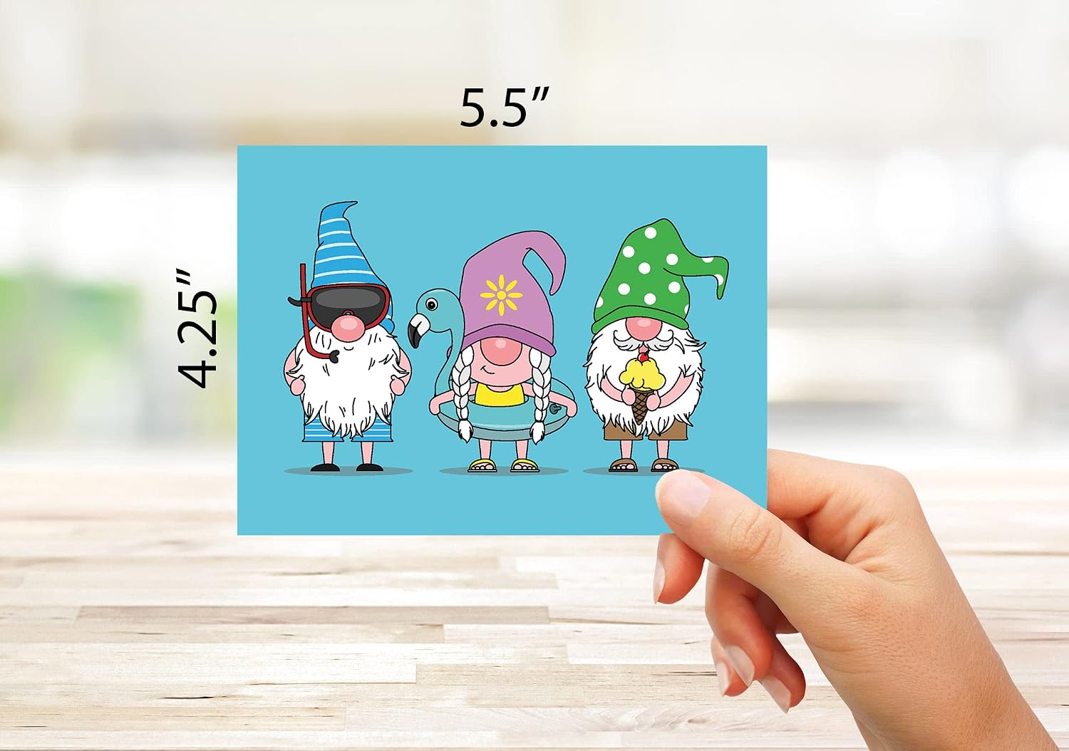 Small World Greetings Summer Gnome Greeting Cards 12 Pack Beach Gnome Designs, Blank Inside with Envelopes – A2 Size (5.5"x4.25") – Gnome Lover Gift, Funny Summer Birthday, Thank You Cards