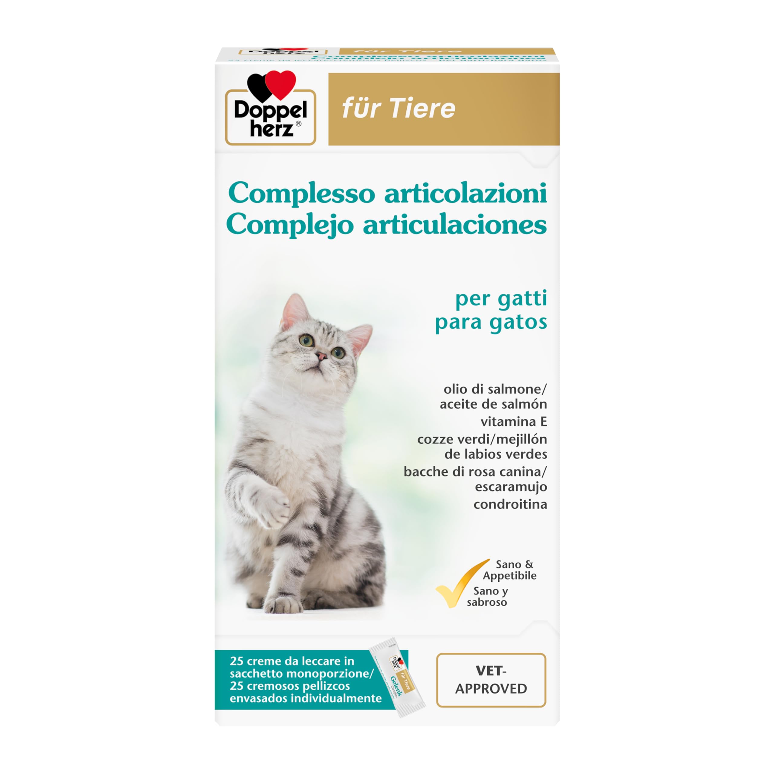 Doppelherz Complejo articulaciones para Gatos, Ayuda al metabolismo de Las articulaciones en Caso de osteoartritis, 25 cremosos pellizcos