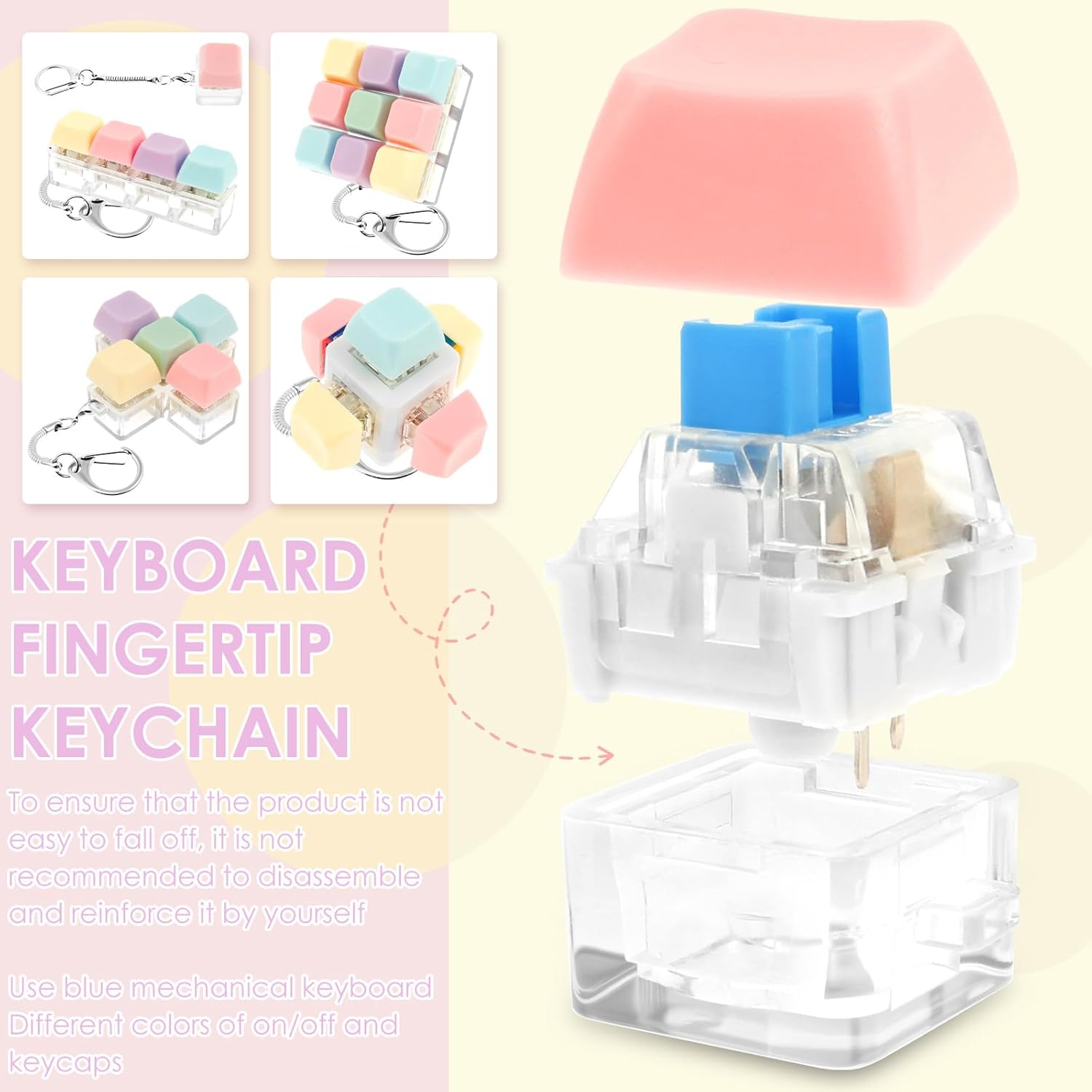 5 Pcs Adult Keyboard Clicker Toys, Portable Mechanical Keyboard Keychain Toy, Decompression Toys, Funny Cube Key Button Stress Relief for Adults Present to Relief Pass Time (5 Pcs) - Image 5