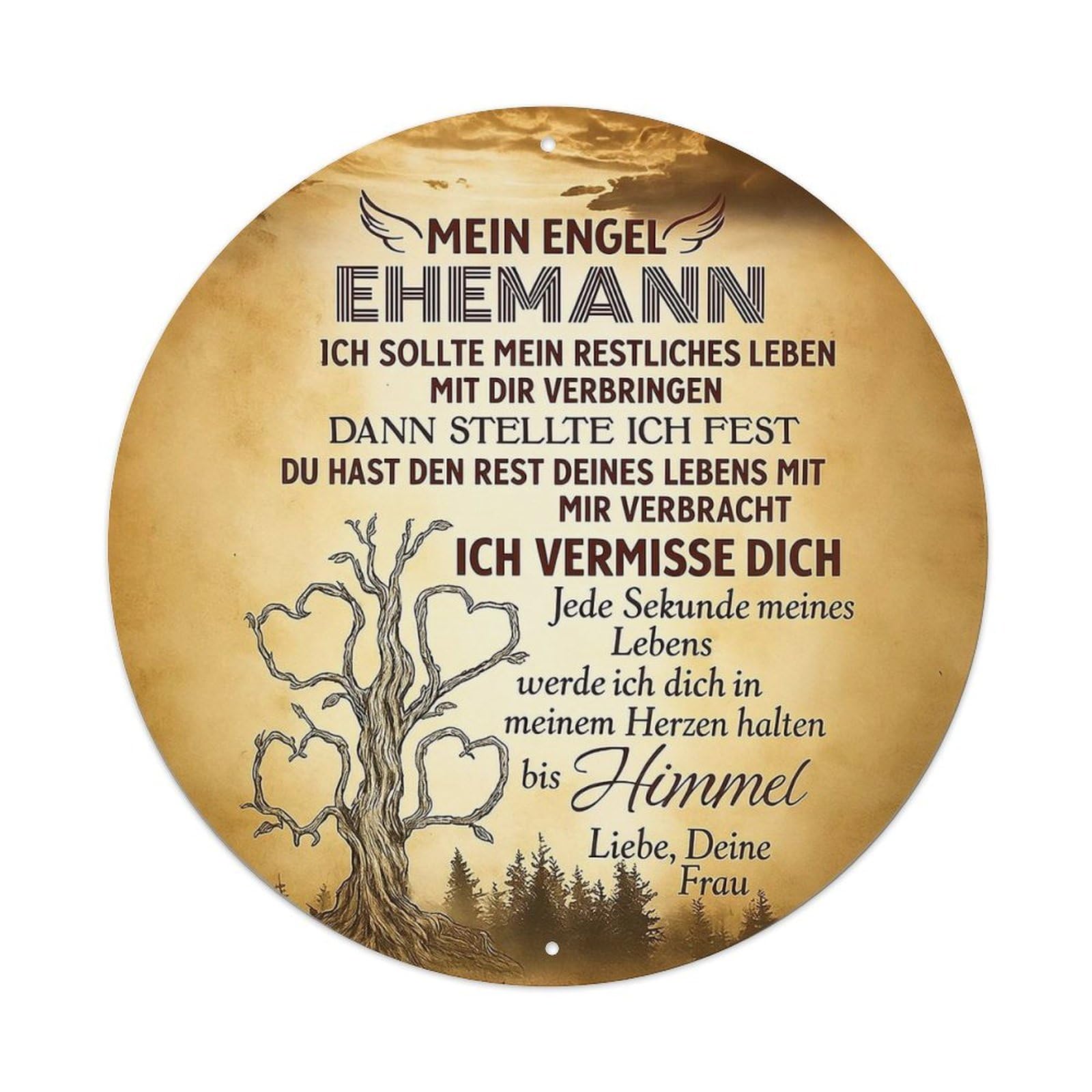 Golden Tree Heart Sky Forest Vintage Round Tin Sign Retro Metal Wall Decor Metal Poster, Home Bar Garage Cafe Wall Art Decoration 8x8Inches