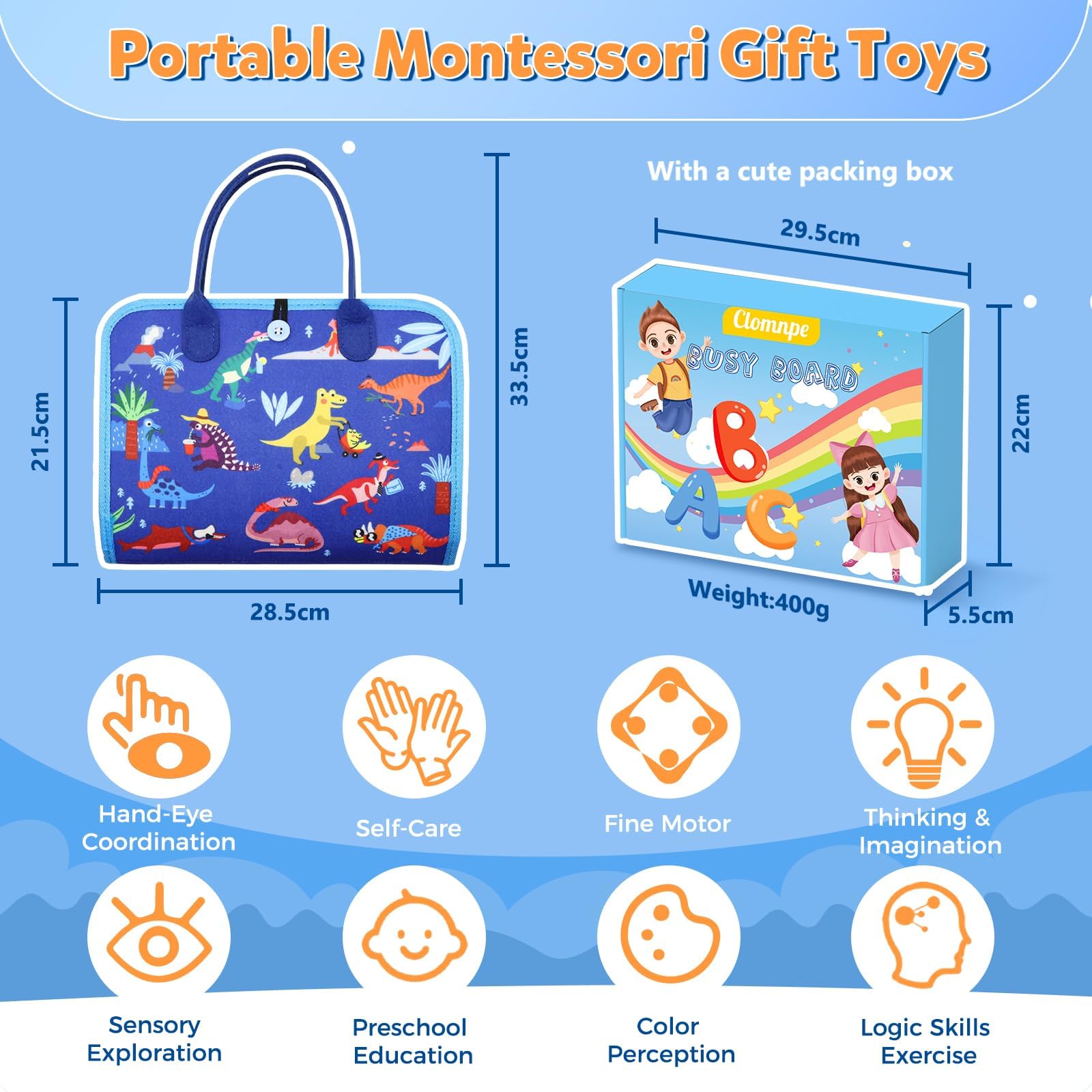 Clomnpe Busy Board for Toddlers Montessori Sensory Activities Car Airplane Travel Toys - Image 2