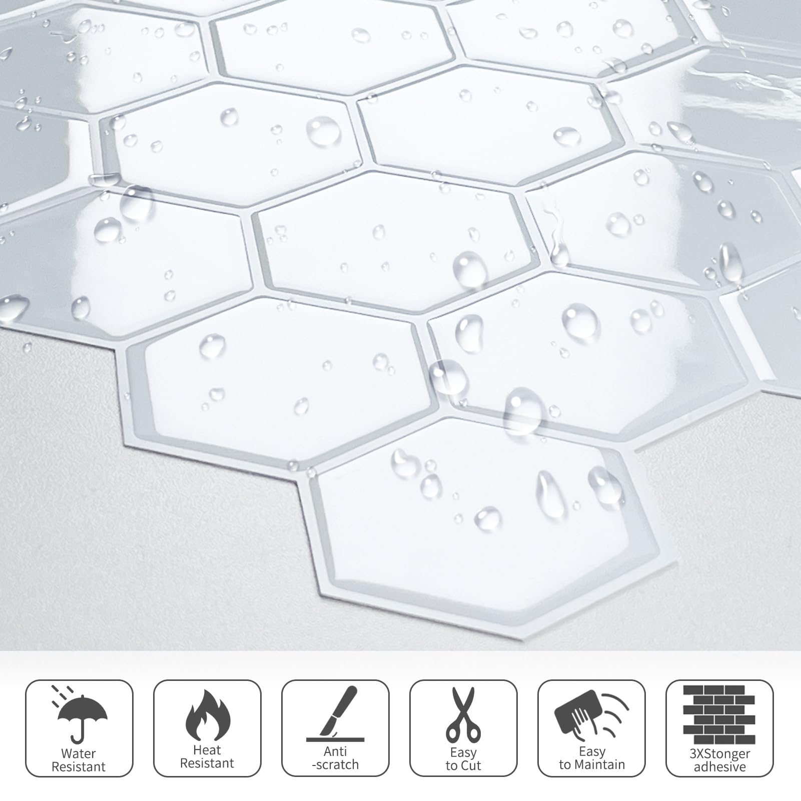 Blanc hexagonale à décoller et à coller pour crédence murale | cuisine, salle de bains,camping-car,Credence Adhesive Stickers Carrelage(10-Pièces, 30,5 x 30,5cm)