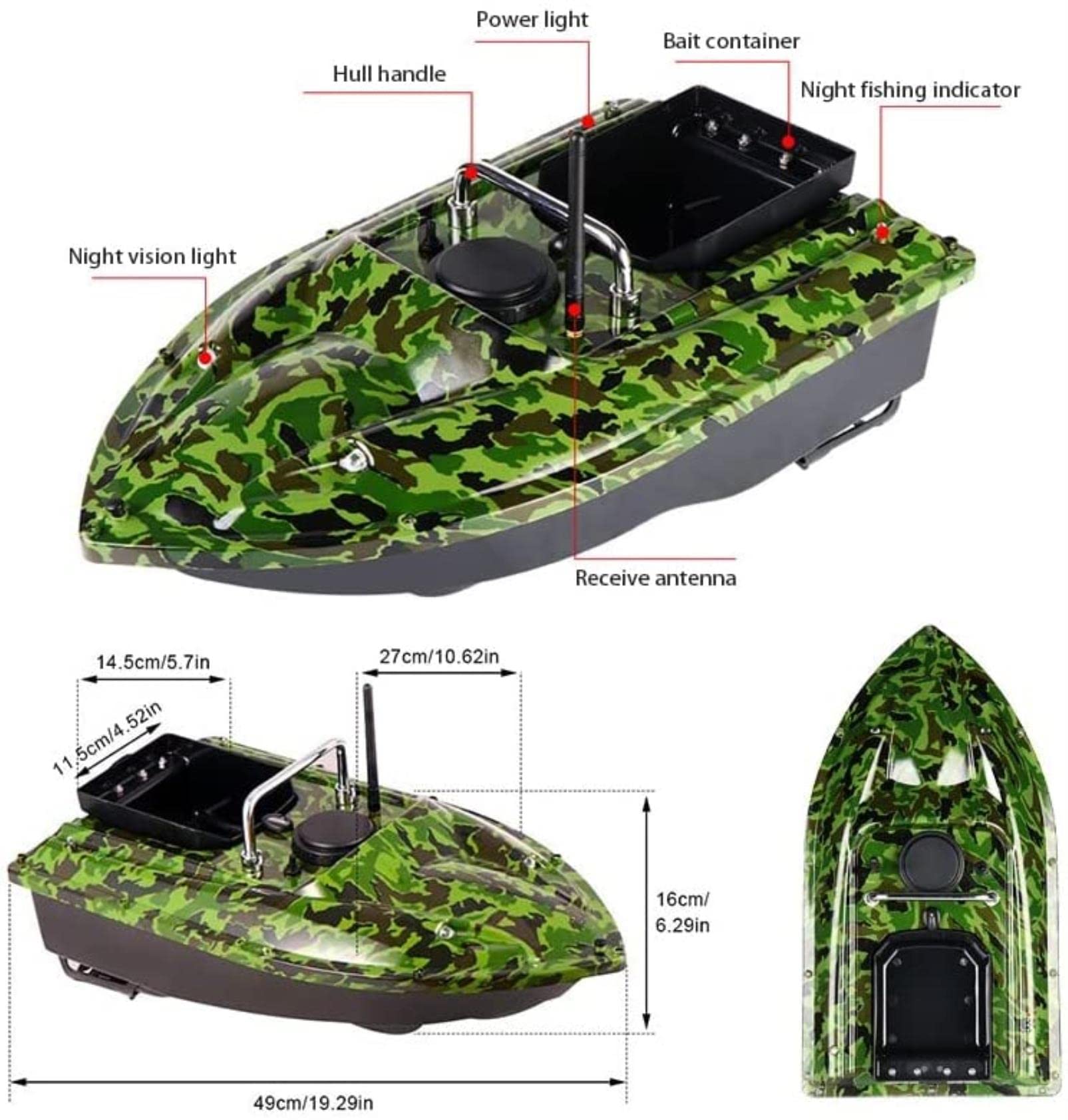 Barco de Cebo de Pesca Teledirigidos, GPS Barcos Cebador Inteligente con Motores Duales y Luz Nocturna LED, Barco Cebador Carpfishing - Crucero Automático de 500M