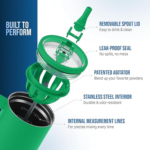 Miniatura 3 de Ice Shaker Botella agitadora aislada de acero inoxidable  40 onzas, verde dragón, fría durante más de 30 horas, botella agitadora 2 en 1, botella