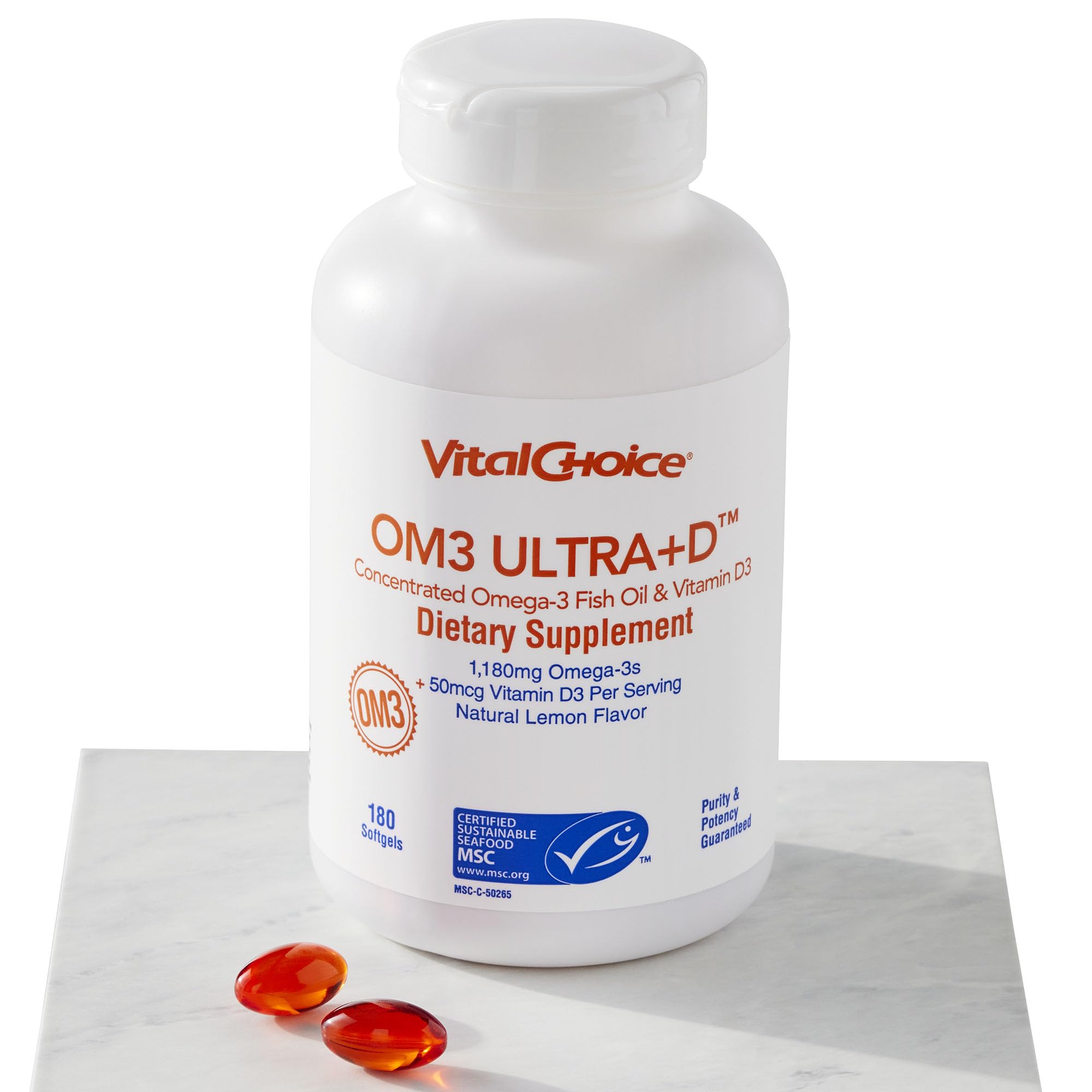 MSC Om3 Ultra+D Concentrated Omega-3 Fish Oil and Vitamin D3 Dietary Supplement, 180 Softgels
