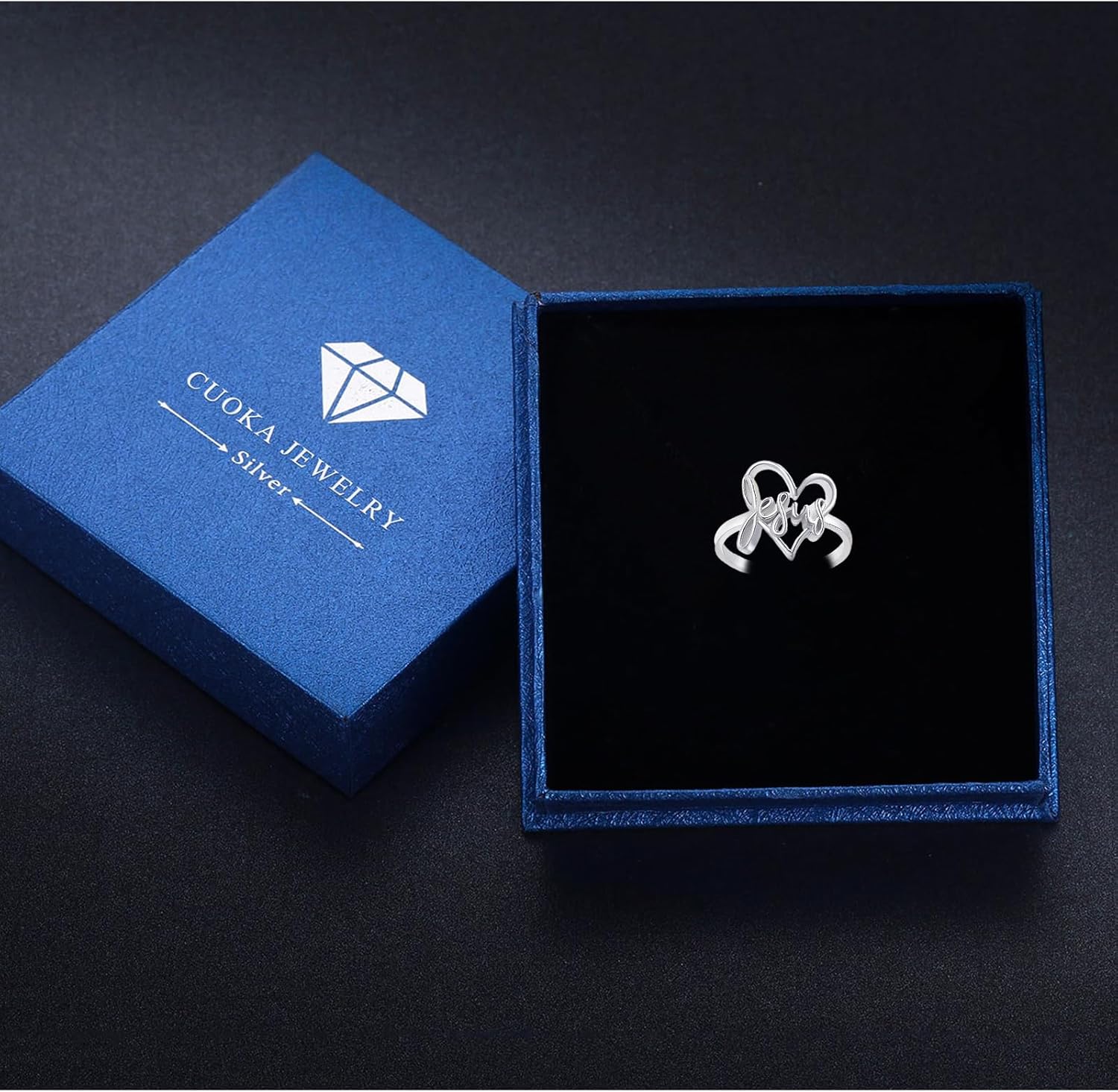 Jesus Ring,Jesus Faith Rings S925 Sterling Silver Adjustable Heart King of Kings Jesus Faith Cross Inspiring Christian Faithful Christian Band Ring for Women