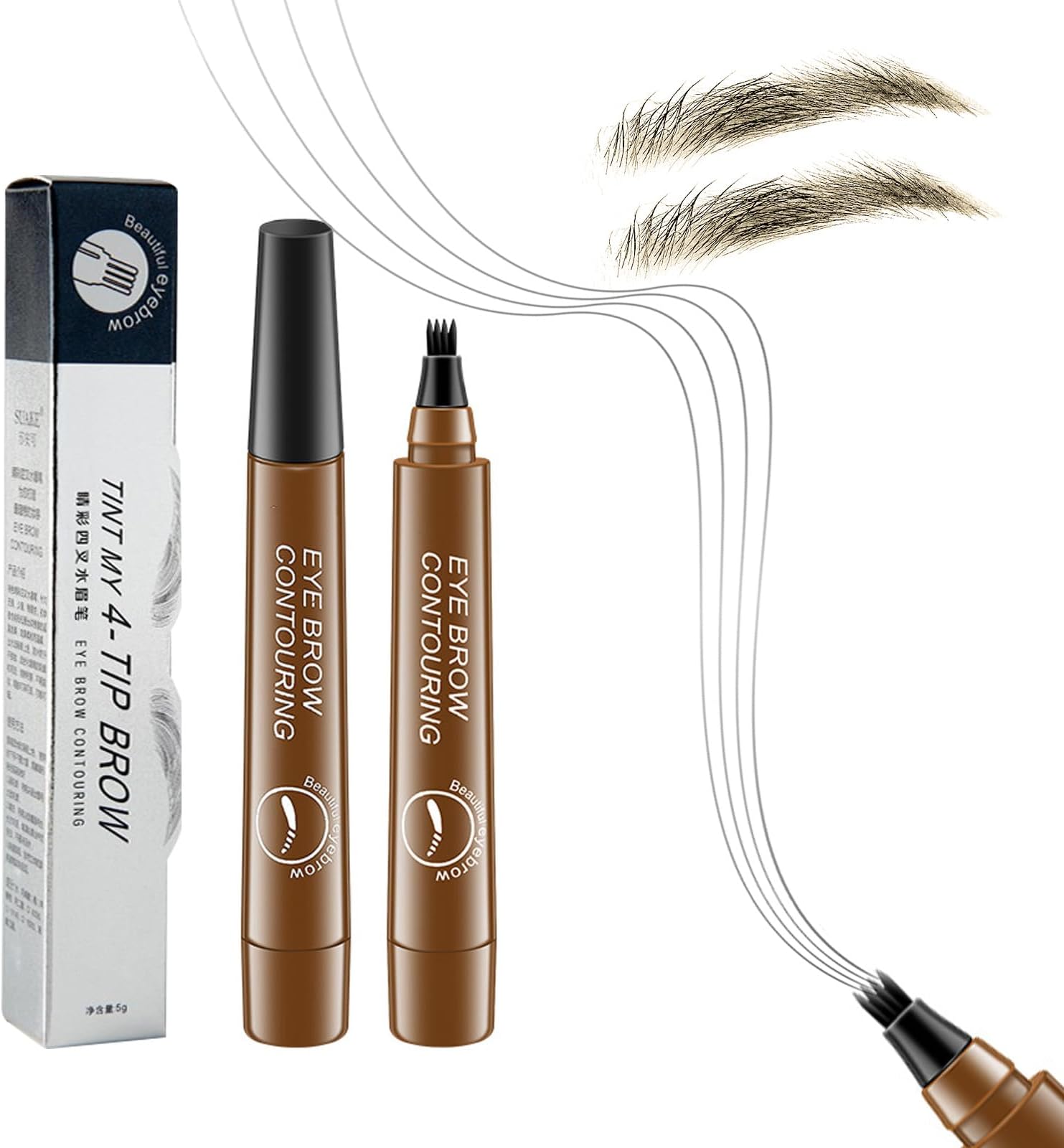 Eyebrow Contouring Pen, Waterproof Microblading Eyebrow Pencil with 4-Prong Micro-Fork-Tip Applicator, Liquid Eyebrow Pencils for women Creates Natural Looking Brows Effortlessly (Light Brown)