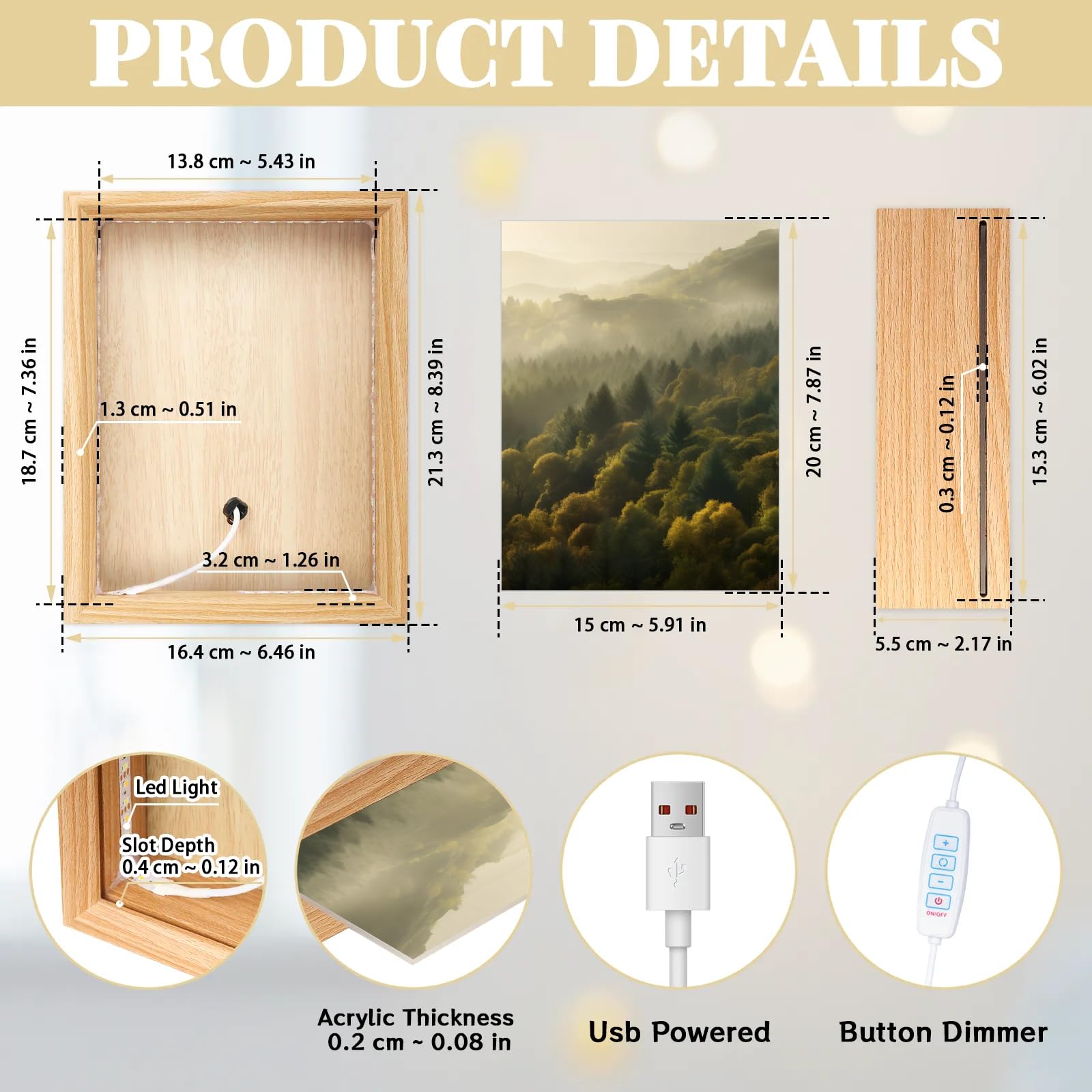 Light Up Painting, Mystical Forest Wall Art Picture Light Bright Forest Light Up Desktop Art Frame, 10 Brightness, USB Powered, 3 Lighting Modes, Anxiety Relief Decor Gift for Bedroom Home