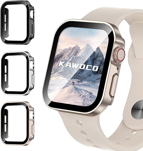 Kawoco Paquete de 3 fundas impermeables para Apple Watch Series 6, 5, 4, SE de 1.575 pulgadas, cubierta dura de policarbonato con borde recto con