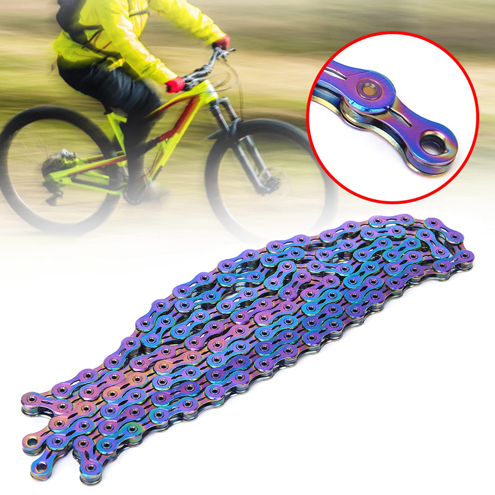 Catena a velocità variabile per bicicletta, rivestimento in nitruro di titanio catena a velocità variabile per mountain bike a 4 velocità diverse(completamente vuoto, 9 velocità)