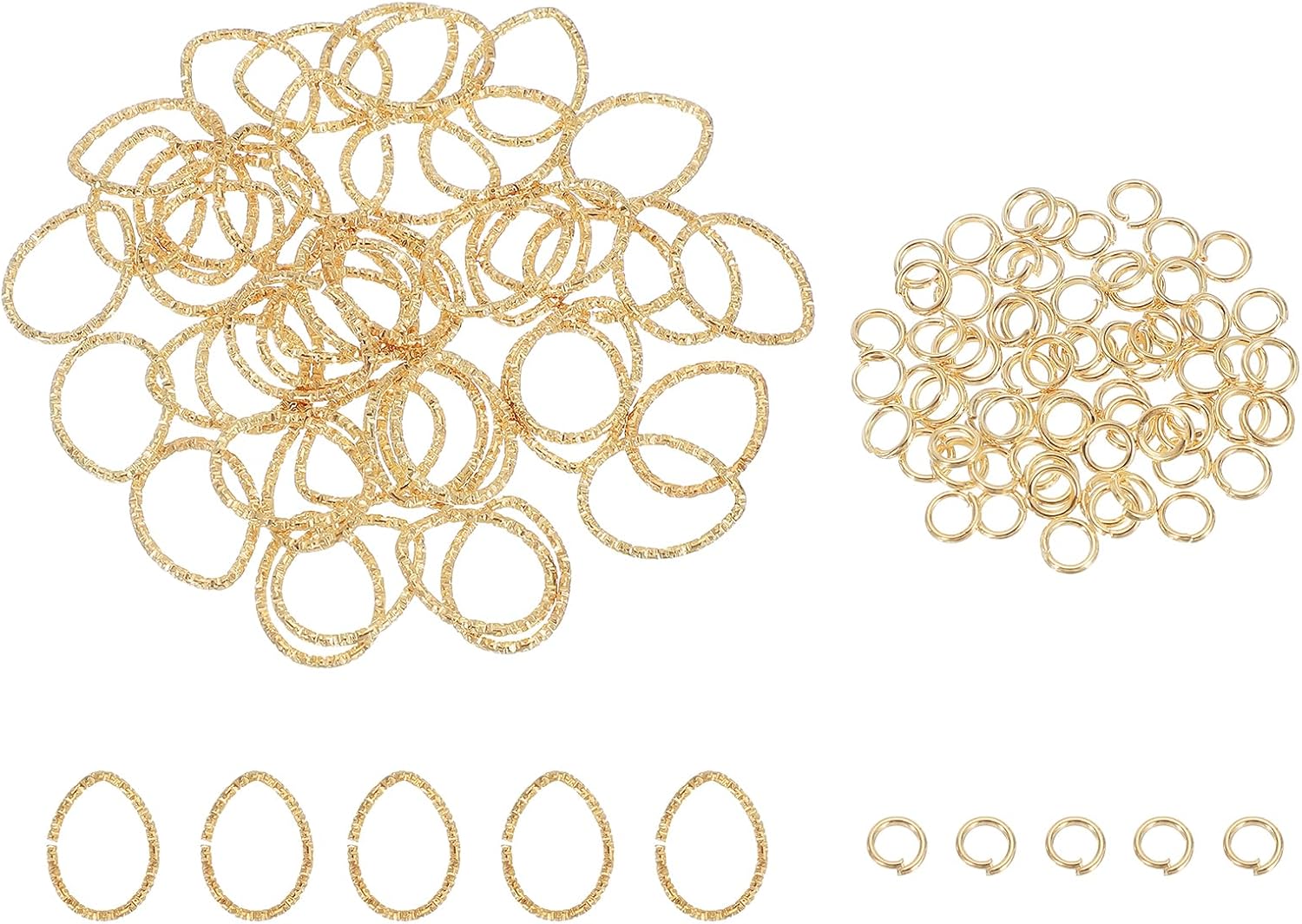 uxcell 100pcs 4mm Open Jump Rings and 18mm Embossed Jump Ring Kit, Closed Drop Ring Connector for Bracelet Necklace Pendant Jewelry Keychain DIY Craft Making, K Gold