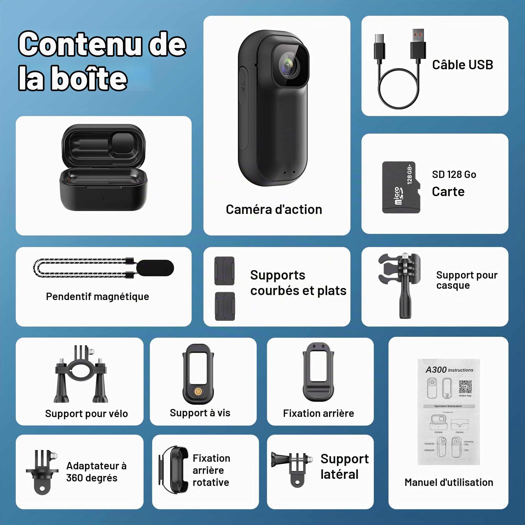 Mini Caméra Sport 2K WiFi - 128 GB Camera Action, Caméra Corporelle