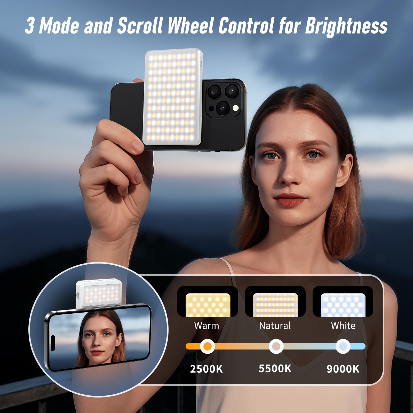 Luz De Selfie MagnéTica, Luz De TeléFono PortáTil para GrabacióN De VíDeo, 160 Led Luz De Selfie MagnéTica De Doble Lado Ajustada 3 Modos De Luz, para Tiktok, Instagram, Vlog, GrabacióN De VíDeo