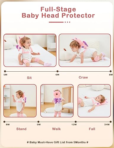 Miniatura 5 de JunNeng Mochila protectora de cabeza de bebé, protección para la cabeza de otoño para caminar y caminar, mariposa rosa