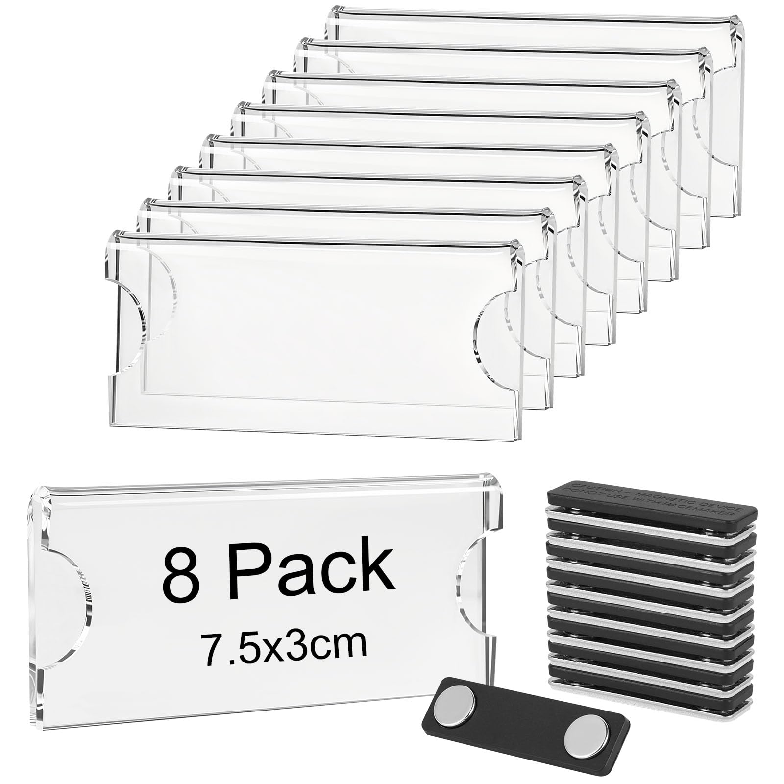 AOOTE Magnetic Name Dadges, 8Pcs Acrylic Magnetic Name Tag Holders, Magnetics Badge Holder with Self-Adhesive Magnet, Clear ID Badge Holders for Office, School, Conferences, Events & Work Uniforms