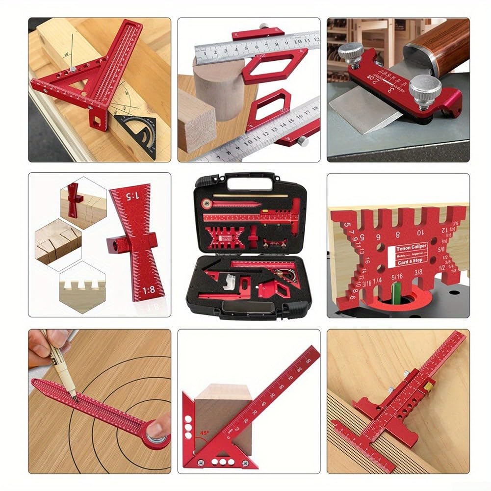 Ensemble d'outils de mise en page pour le travail du bois, règle carrée en alliage d'aluminium et jauge de marquage à queue d'aronde avec outil de traçage central pour la menuiserie, pour la mesure et