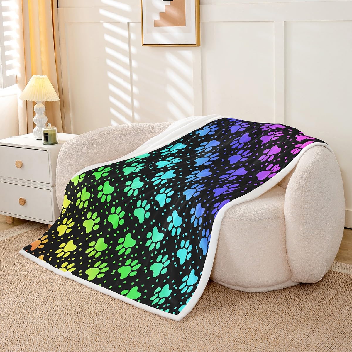 Castle Fairy Dog Paw Print Throws Blanket,Rainbow Gradient Puppy Paw for Dog Lover Sherpa Blanket for Girls Teens, Funny Pets Animal Microfiber Fleece Blanket Room Decor, Throw Size (50 x 60 Inch) โ image 1