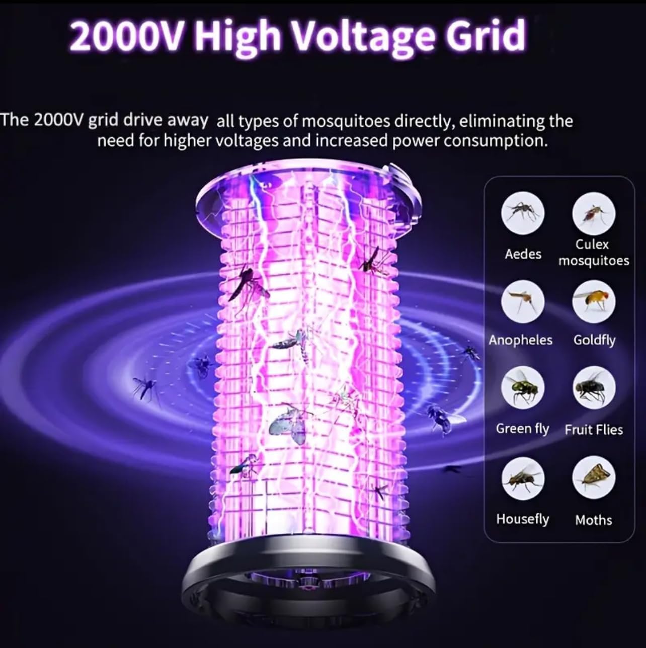 Upgrade 3-in-1 Mosquito Zapper and Camping Light - Portable Rechargeable Lantern, 2000V High-Voltage Grid, Adjustable Brightness, SOS Mode, Ideal for Indoor & Outdoor (2)