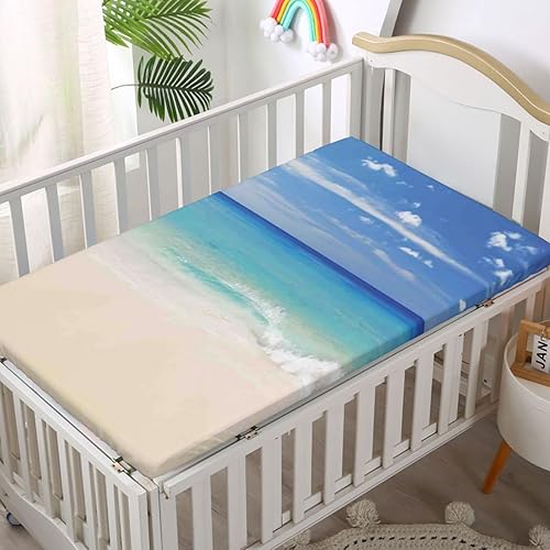 Miniatura 2 de Sábana bajera ajustable para cuna con temática oceánica, sábana bajera estándar para cuna, suave y transpirable, sábana para cuna de bebé para niña