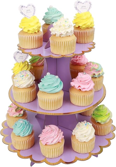 MengH-SHOP Stojak na tort, 3 poziomy, stojak na babeczki, muffinki, z kartonu, na wesele, imprezę, urodziny, baby shower, ciasto, desery, etażerka