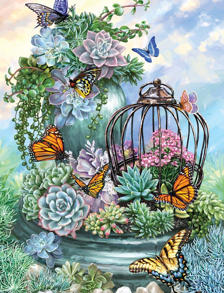 Butterfly Bliss 500 Piece Garden Jigsaw Puzzle for Adults | Unique Cut Pieces, Made in USA, Eco-Friendly Materials featuring butterflies, flowers, and peaceful nature