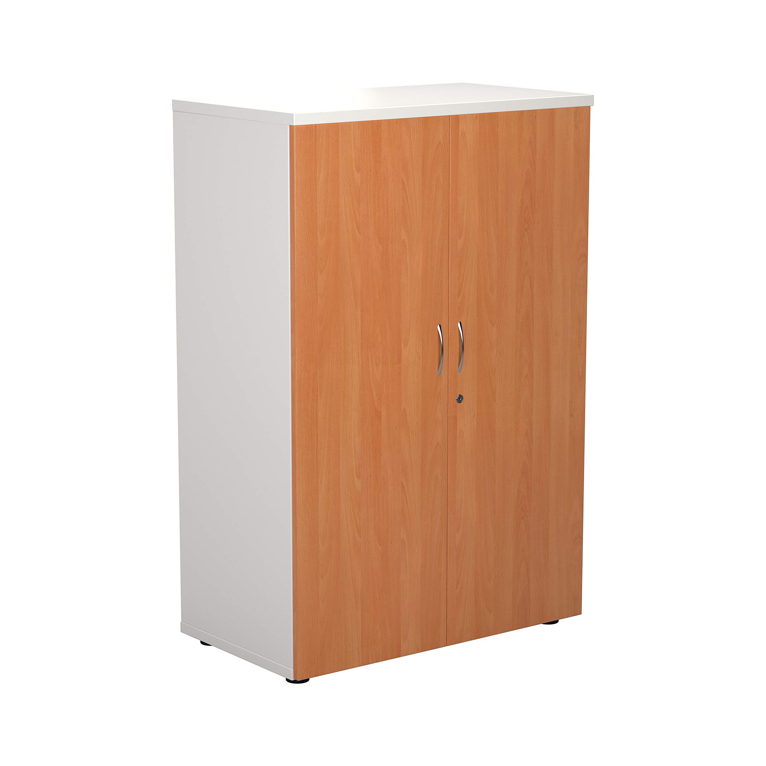 Office Hippo Heavy Duty Office Cupboard, Robust Office Furniture, Office Storage with Adjustable Feet, Versatile Lockable Cupboard, Office Storage With 3 Durable Adjustable Shelves - White/Beech