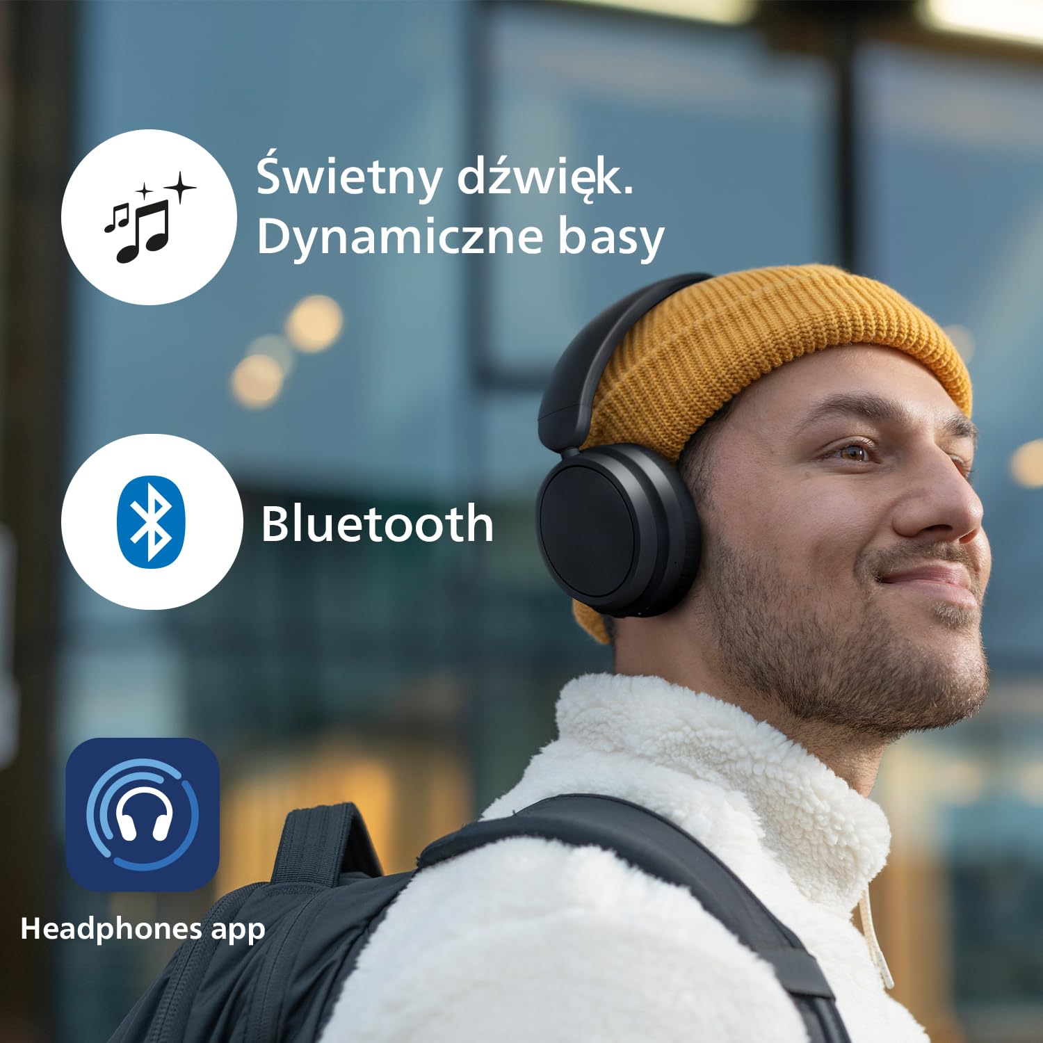 Philips TAH5219BK/00 Lekkie Bezprzewodowe Słuchawki Nauszne Bluetooth – Do 65 godz. pracy, naturalny dźwięk, wyraźne rozmowy, dynamiczny bas, ładowanie USB‑C 2 godz., miękkie etui – Czarne