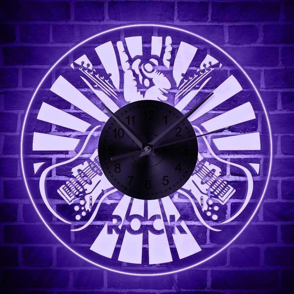 The Geeky Days Rock Music Theme Time Clock 12" Creative Musical Instrument Guitar 3D Acrylic Wall Clock Best Gift Art Home Decor