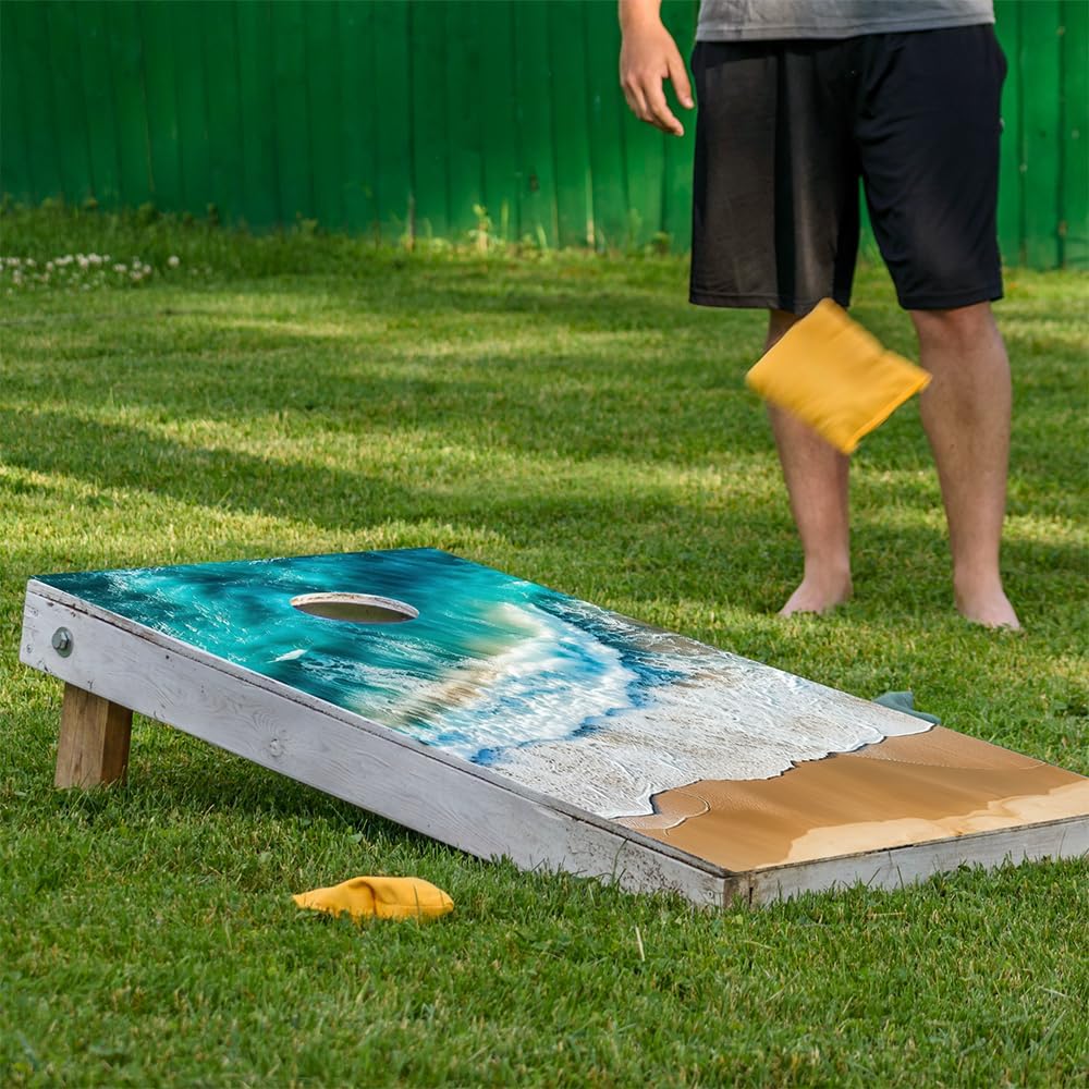 Cornhole Board Wraps and Decals for Boards Set of 2 Skins Professional Vinyl Covers Sticker Blue Waves Beach House Cornhole Wraps Stickers Cornhole Skins Cornhole Wraps for Boards