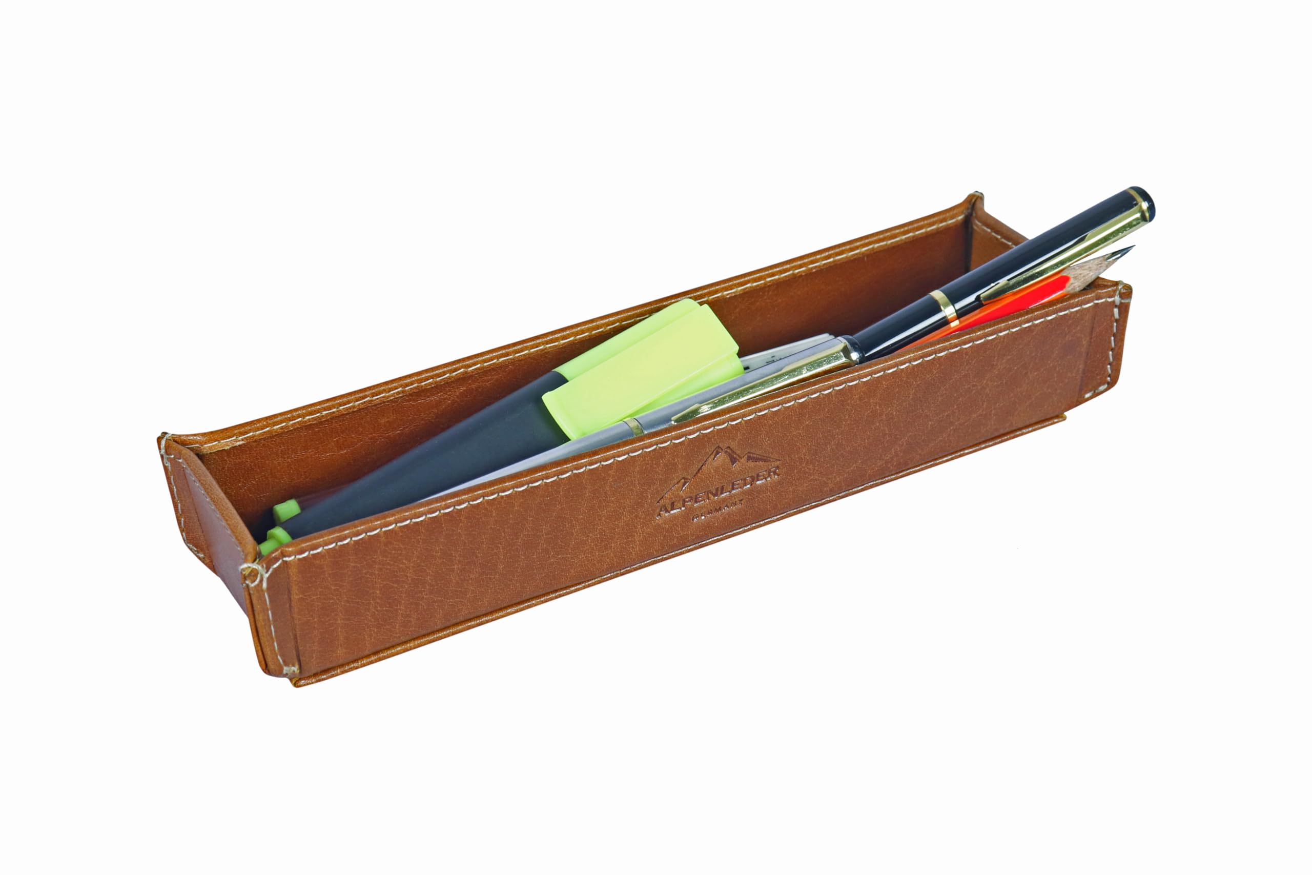 Alpenleder Stifteschale - Modell: ZENTA (Handgefertigt) - Nachhaltiges Bio-Leder aus regionaler Landwirtschaft | Stifteköcher leder *Fair Produziert* (19x4cm) (Cognac)