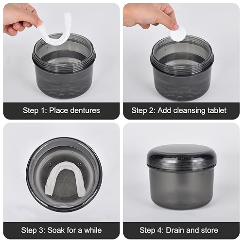 Miniatura 6 de Estuche de baño de dentadura, taza de dentadura sin fugas, caja de dentadura de gran capacidad, almacenamiento portátil para todo tipo de dentaduras