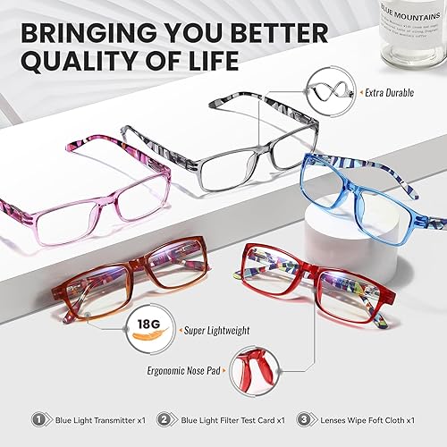 Miniatura 5 de Gaoye Paquete de 5 lentes de lectura con bloqueo de luz azul, lectores de bisagra de resorte para mujeres y hombres con filtro antideslumbrante