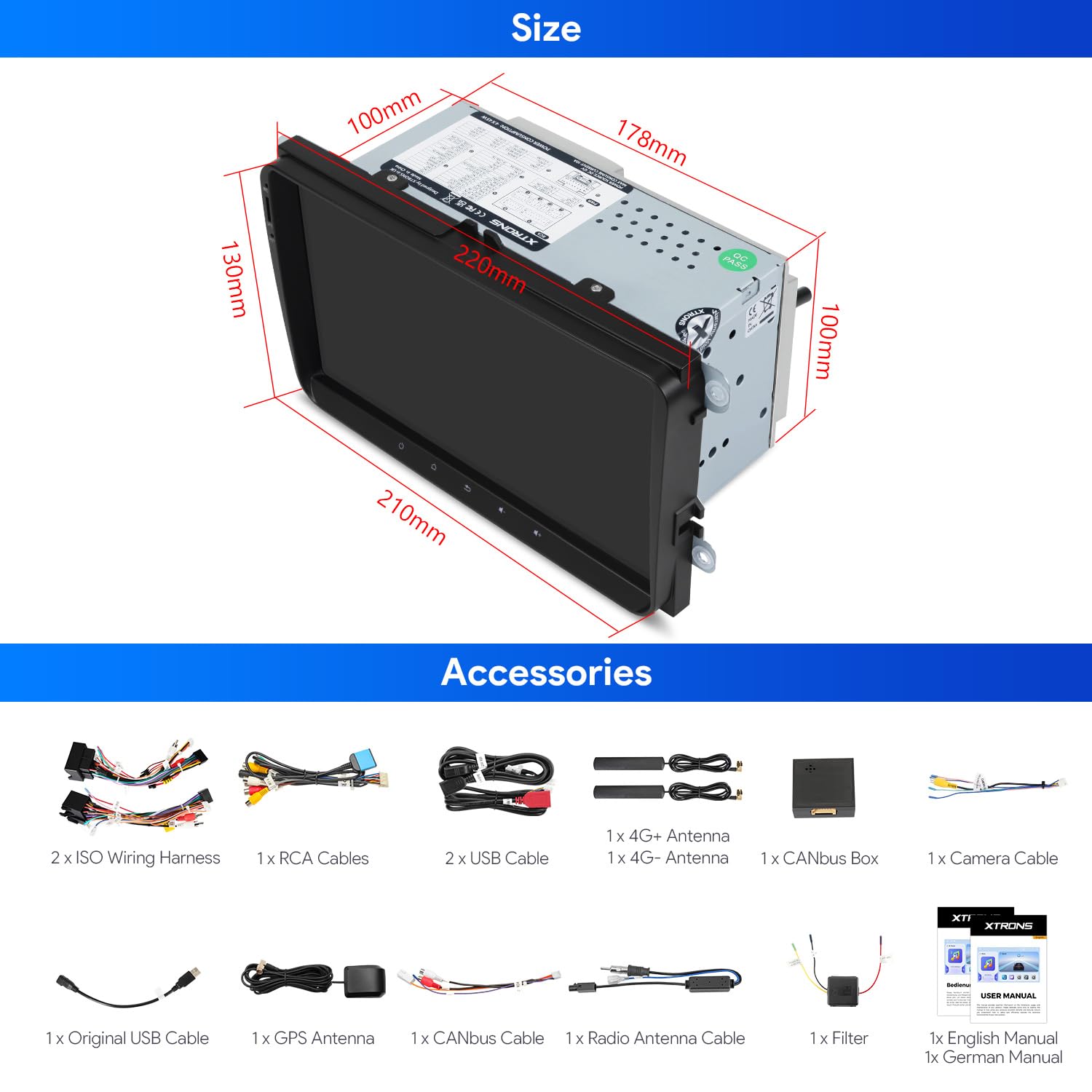 XTRONS Android 14 Autoradio Qualcomm 665 Octa Core 8+256GB Für Volkswagen Skoda SEAT 9 Zoll QLED IPS Eingebautes 4G LTE Car Play Android Auto HDMI-Ausgang WiFi GPS Bluetooth 5.0 Optional DAB OBD