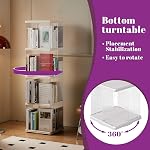 4 Tiers Rotating Bookshelf Storage Bookcase White Corner Bookcase Spinning Bookshelves Tower Spinning Bookcase Tower Acrylic Bookshelf for Bedroom Office